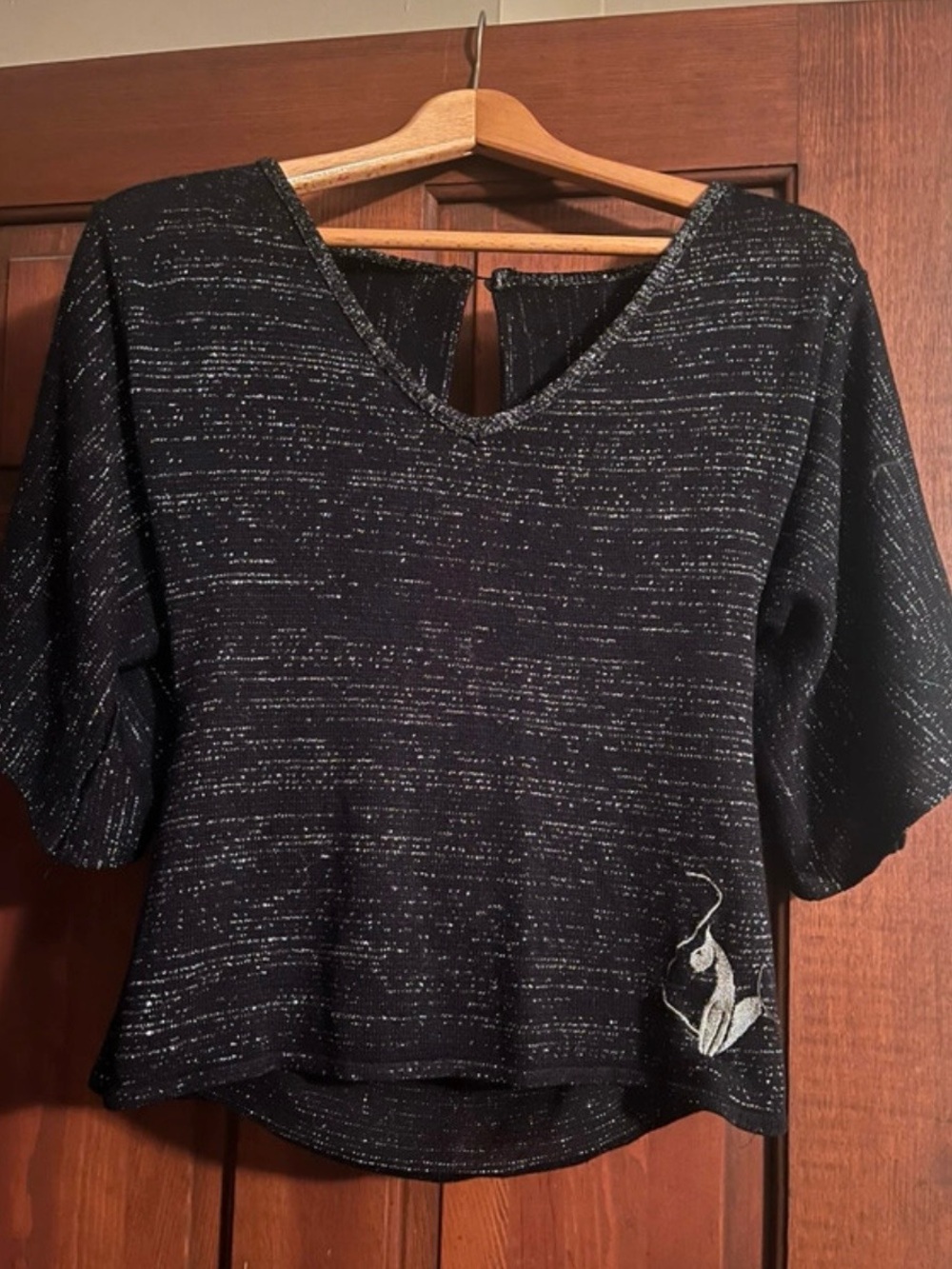 Baby Phat Size L Black & Silver Sparkle V-Neck top